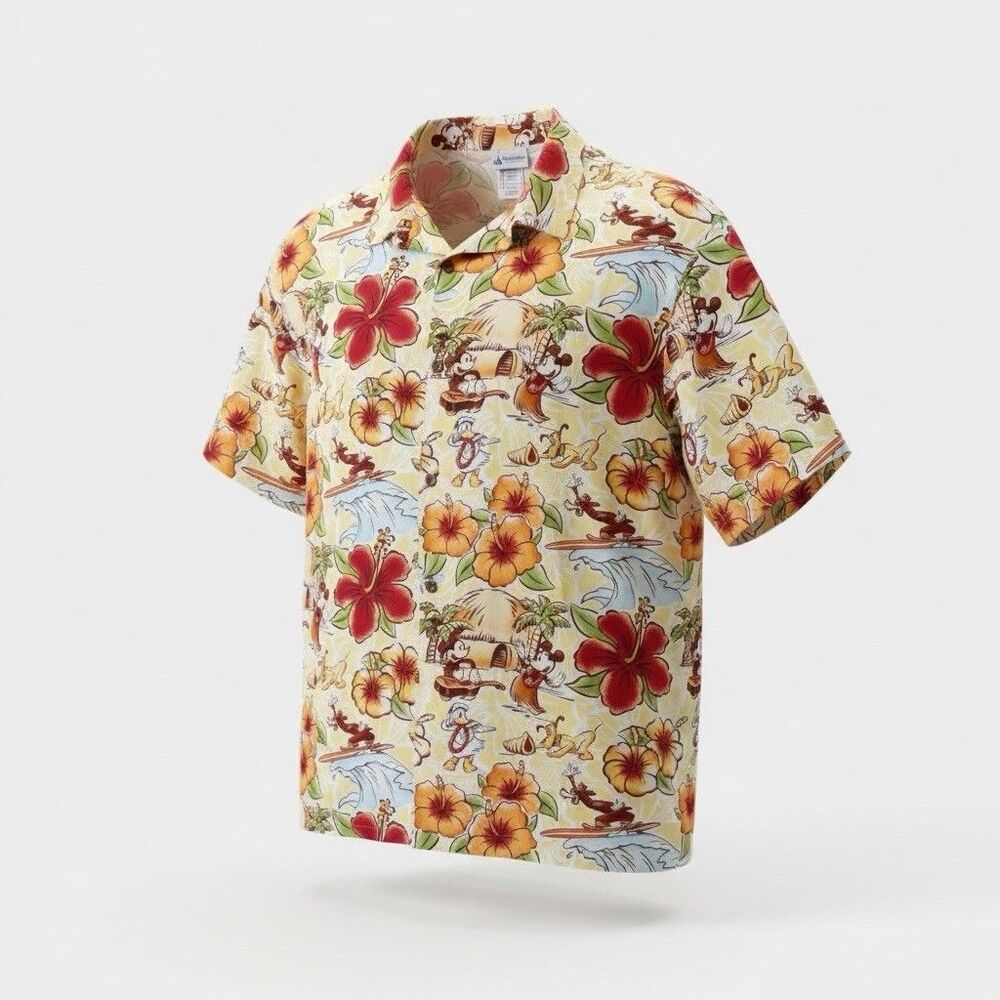 Disney Parks Mickey & Friends Hawaiian Aloha Camp Shirt Rayon Floral XL